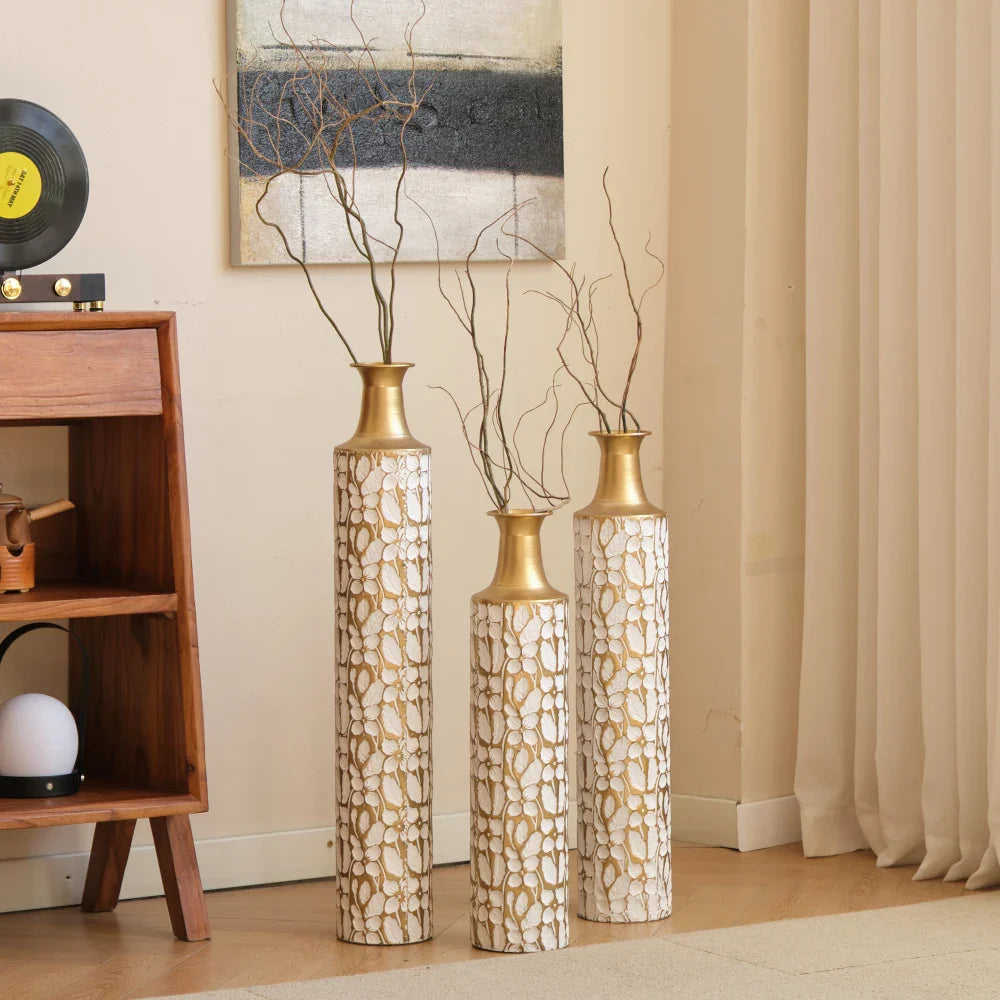 Elegant Gold Leaf Floor Vases